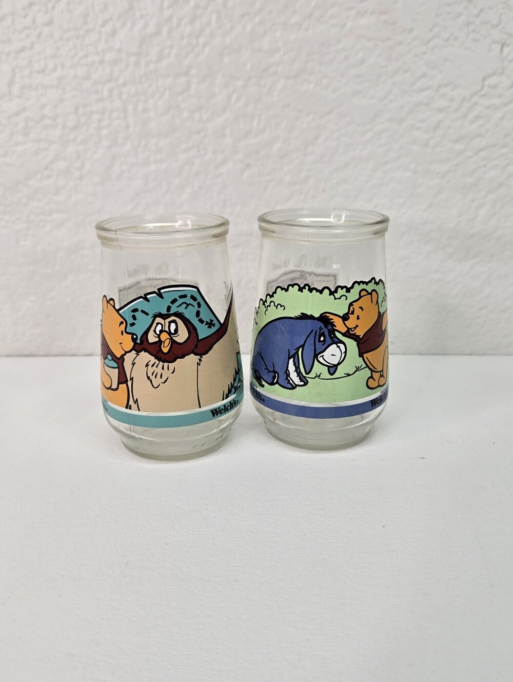 VTG Welch’s Jelly Glass Jar Pooh & Owl Pooh‎ & Eeyore Pair Collectible 1997 1/2